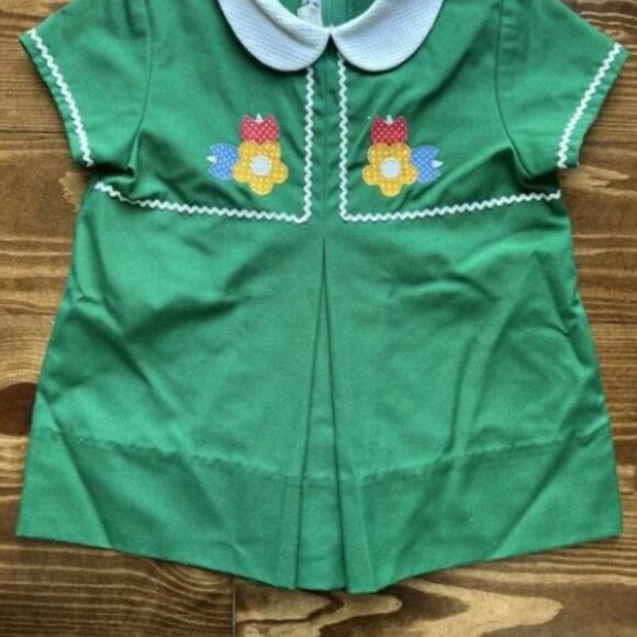 VTG Girls Size 4T Green Flower Dress Collar And Tie Saks Fifth Ave - Picture 1 of 1